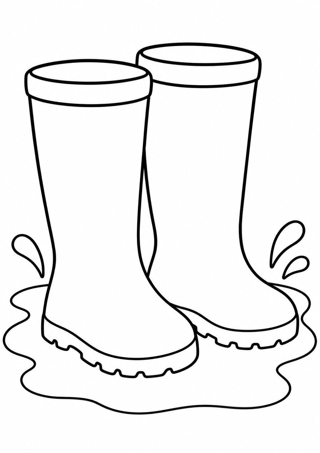 Boots in a puddle — printable coloring page