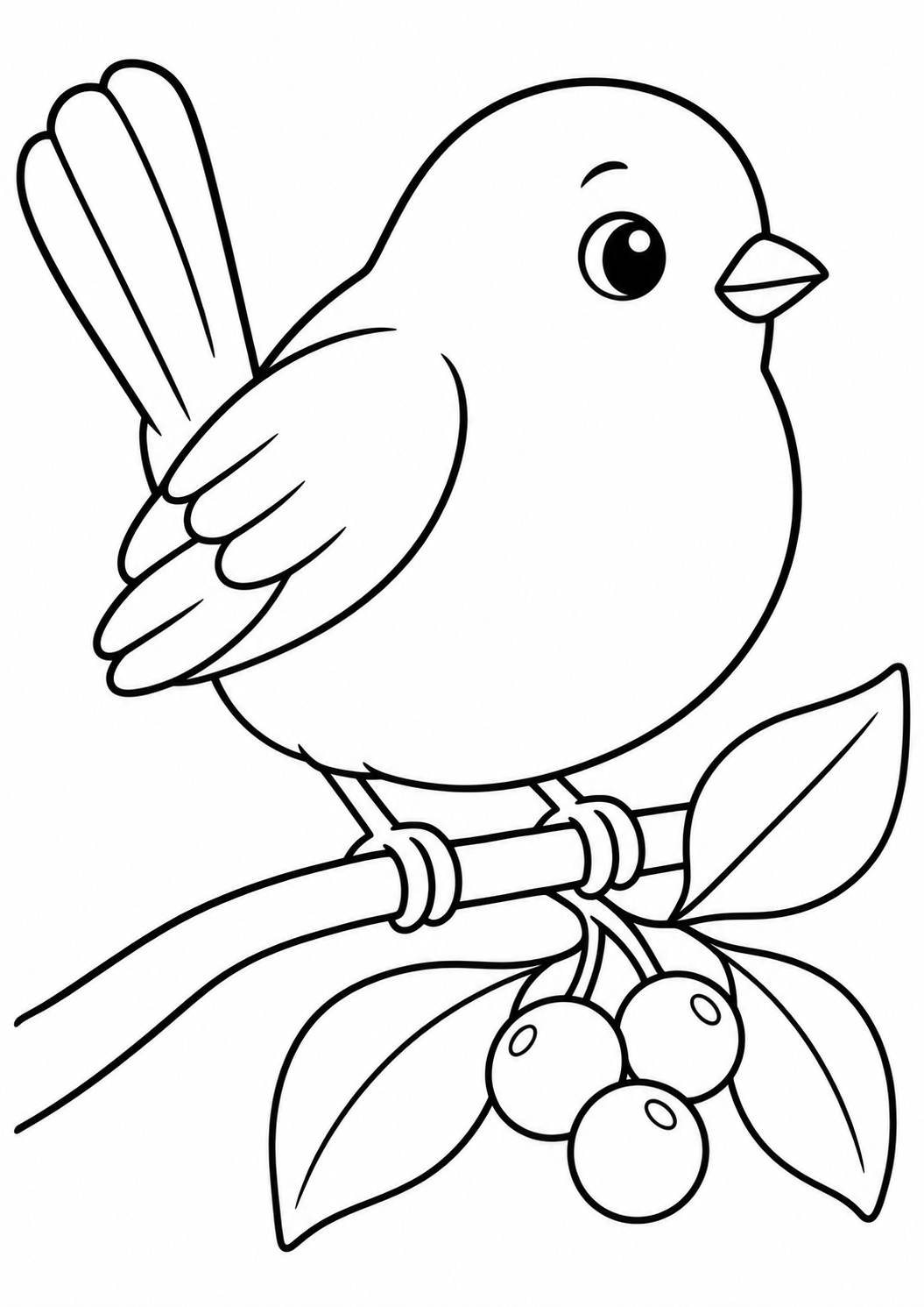 The bird with berries — printable coloring page