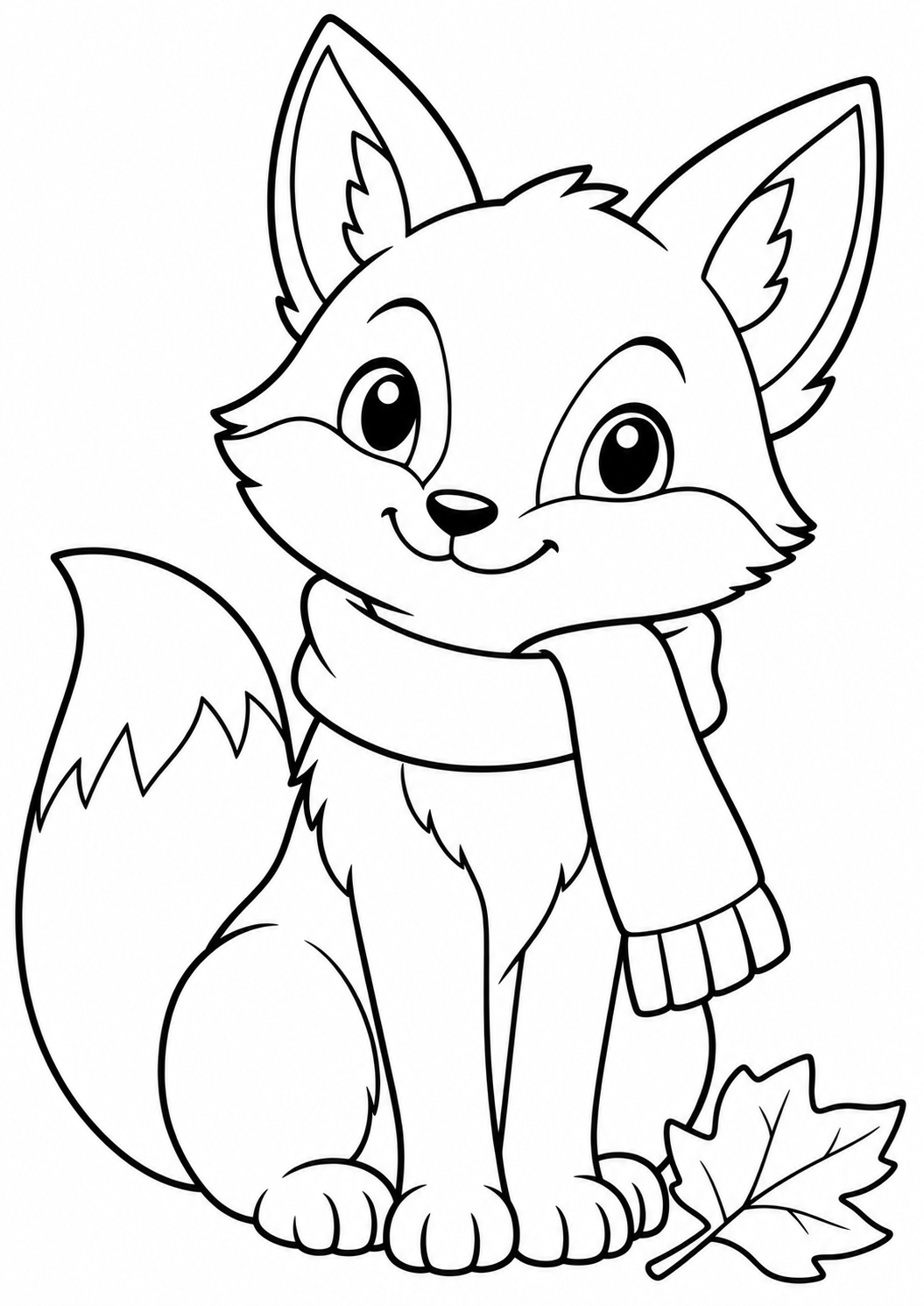 The fox with a scarf — printable coloring page