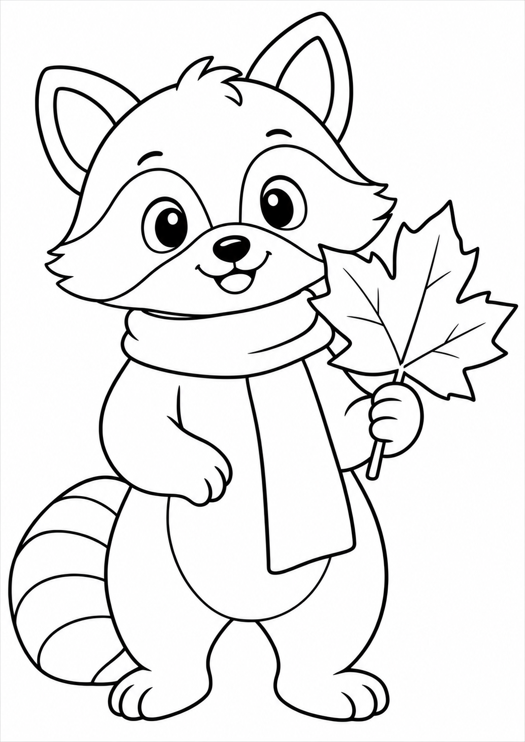 The raccoon with a scarf — printable coloring page