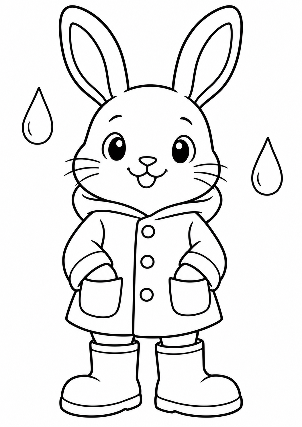The rabbit in a raincoat — printable coloring page