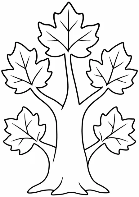 The tree with five leaves — printable coloring page