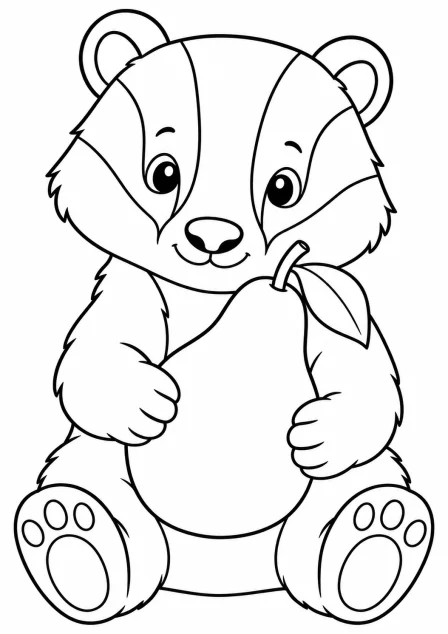 The badger with a pear — printable coloring page