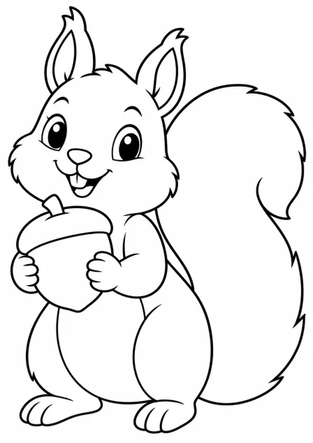 The squirrel with an acorn — printable coloring page