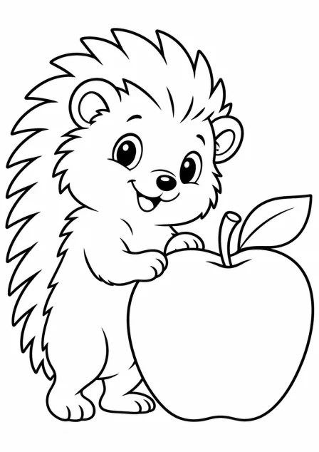 The hedgehog with an apple — printable coloring page