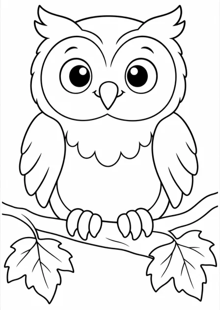 The owl on a branch — printable coloring page