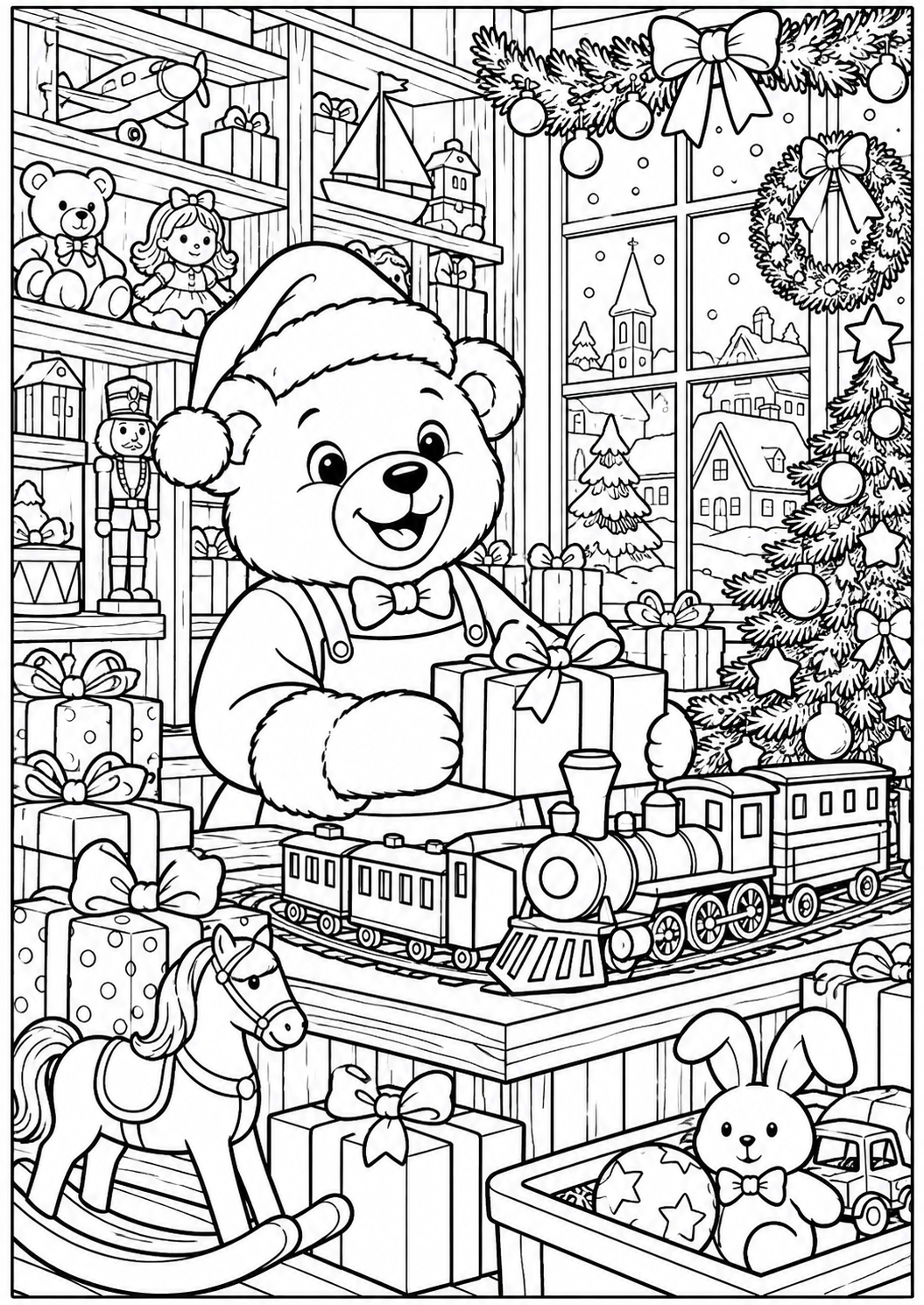 The Christmas toy shop — printable coloring page