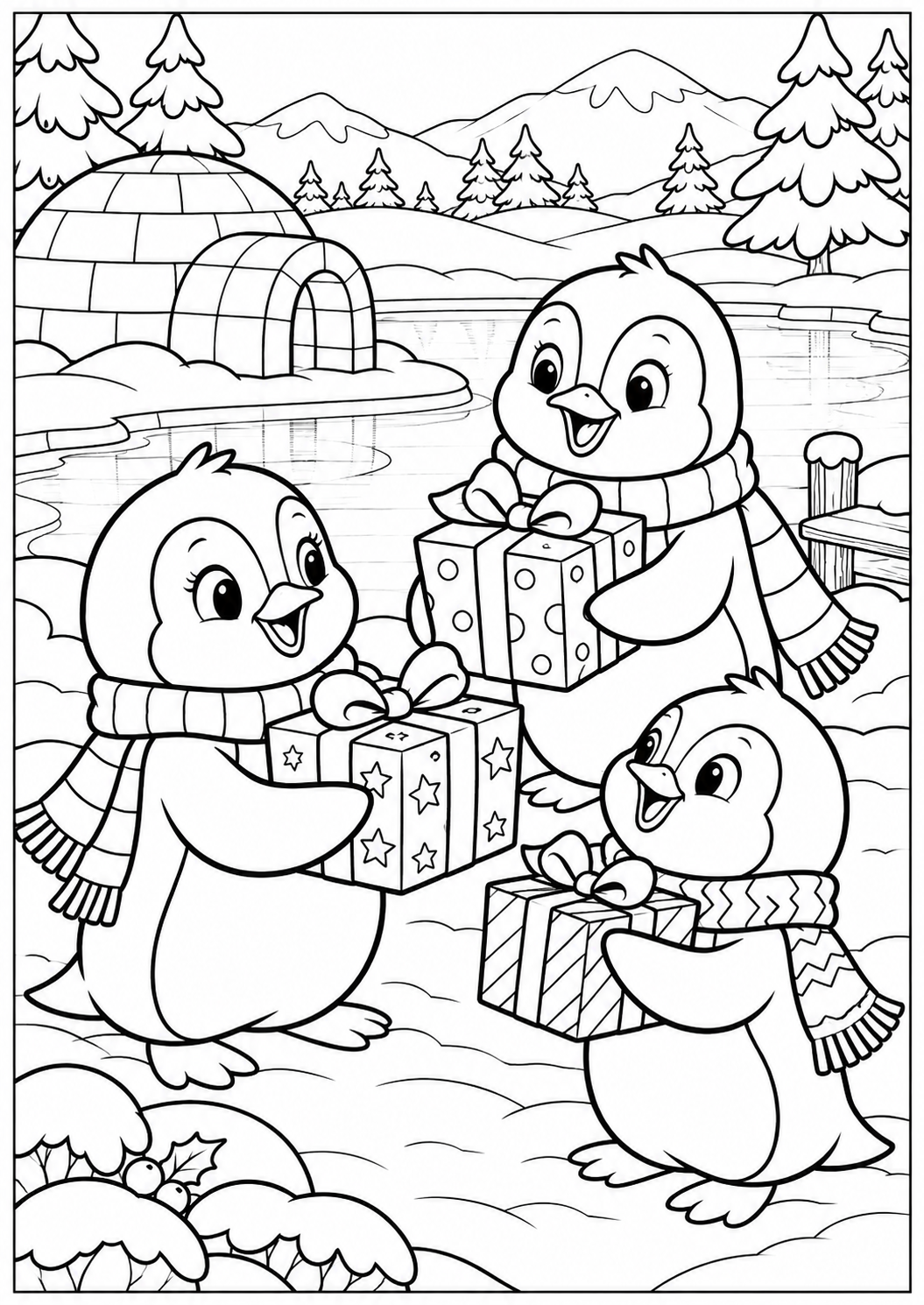 The penguins on the ice — printable coloring page