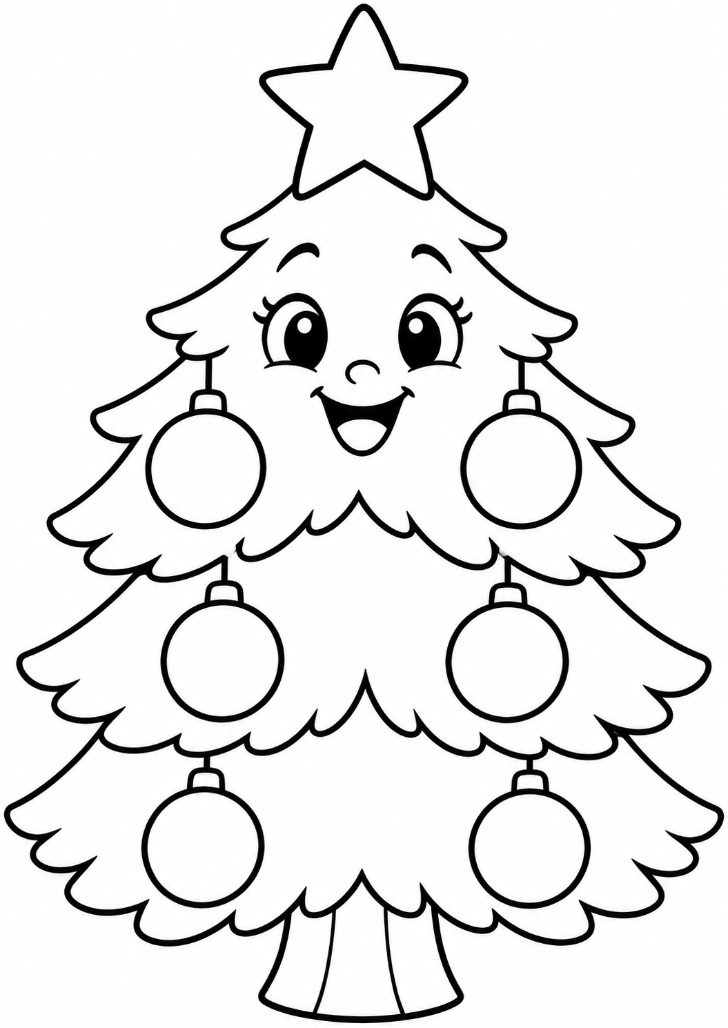 The cheerful Christmas tree โ printable coloring page