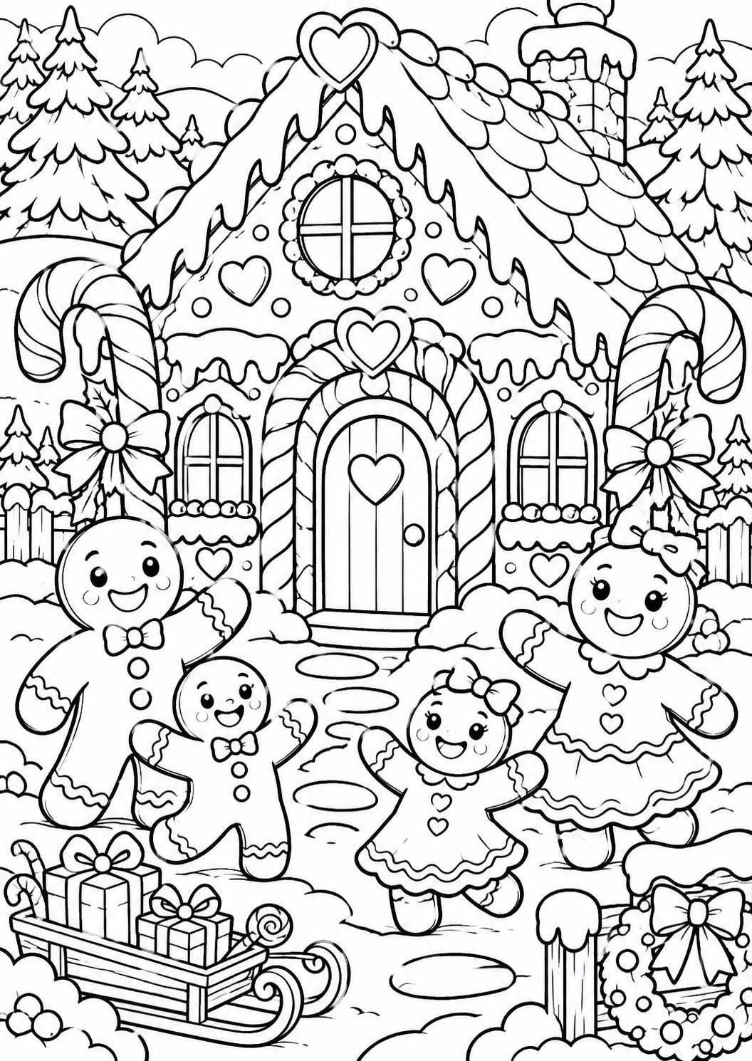 The gingerbread house — printable coloring page