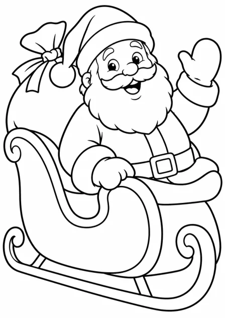Santa in his sleigh — printable coloring page