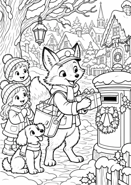 The Christmas post — printable coloring page