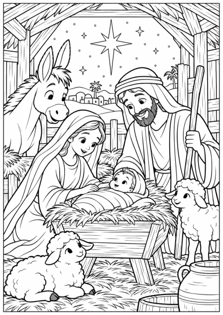 The nativity scene — printable coloring page