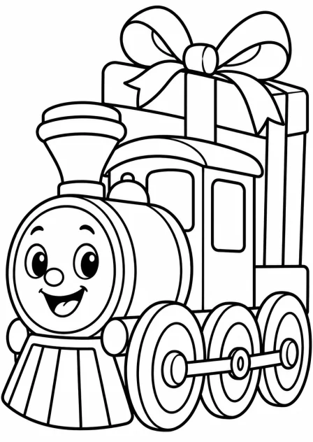 The Christmas train — printable coloring page