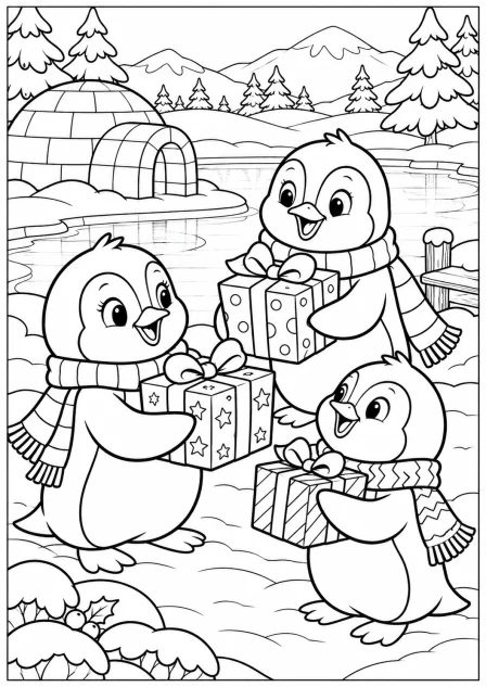 The penguins on the ice — printable coloring page