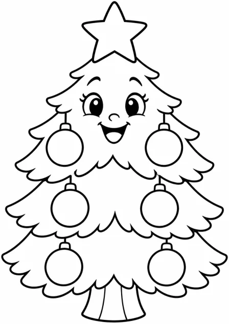 The cheerful Christmas tree — printable coloring page
