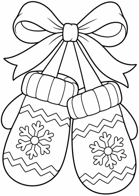 Mittens tied with a bow — printable coloring page