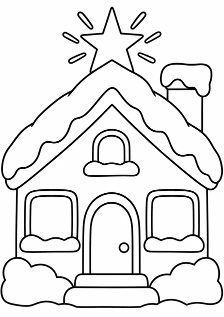 The cottage in the snow — printable coloring page