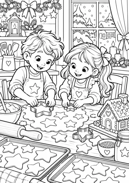 Christmas cookies in the kitchen — printable coloring page