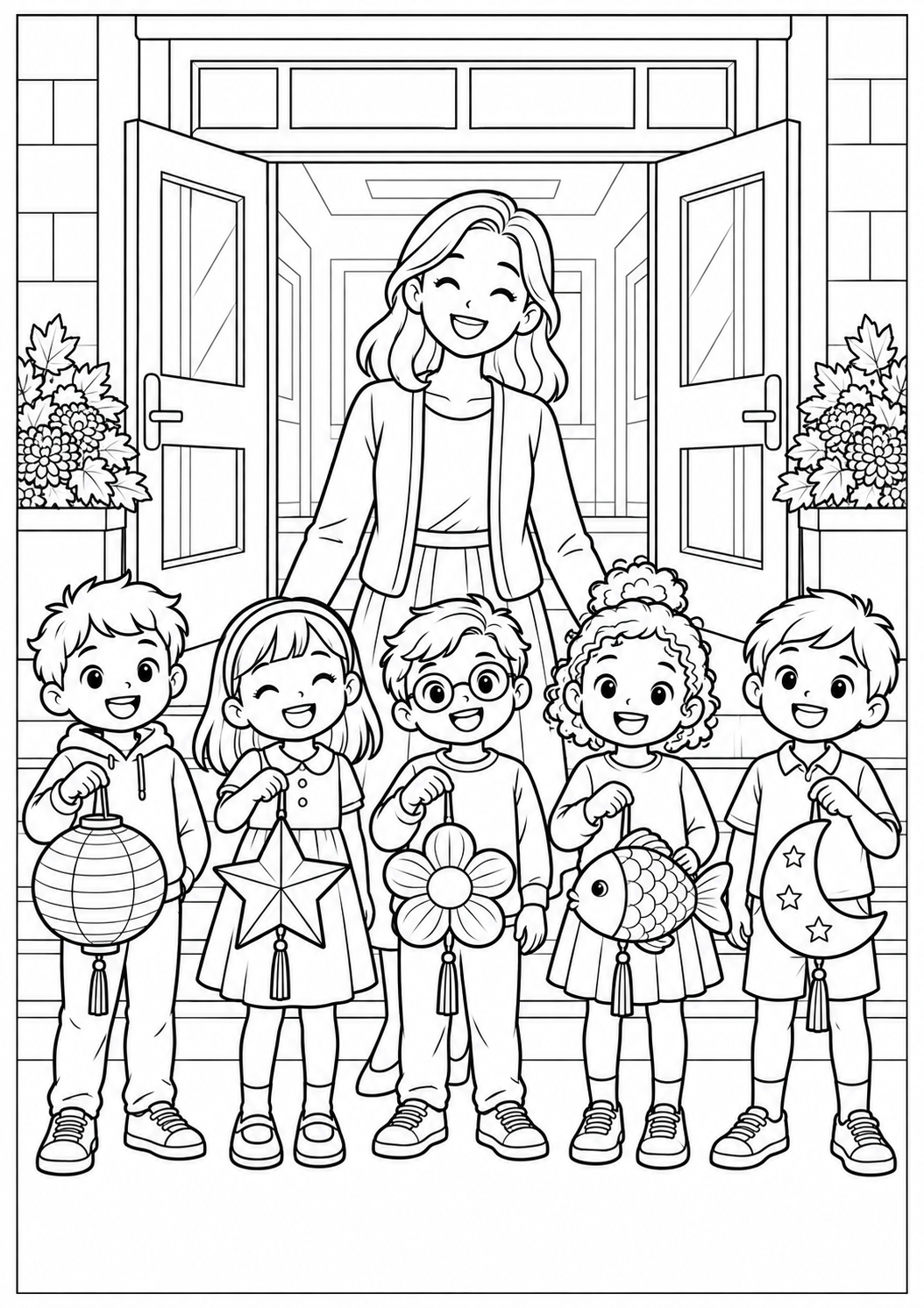 All the lanterns together — printable coloring page