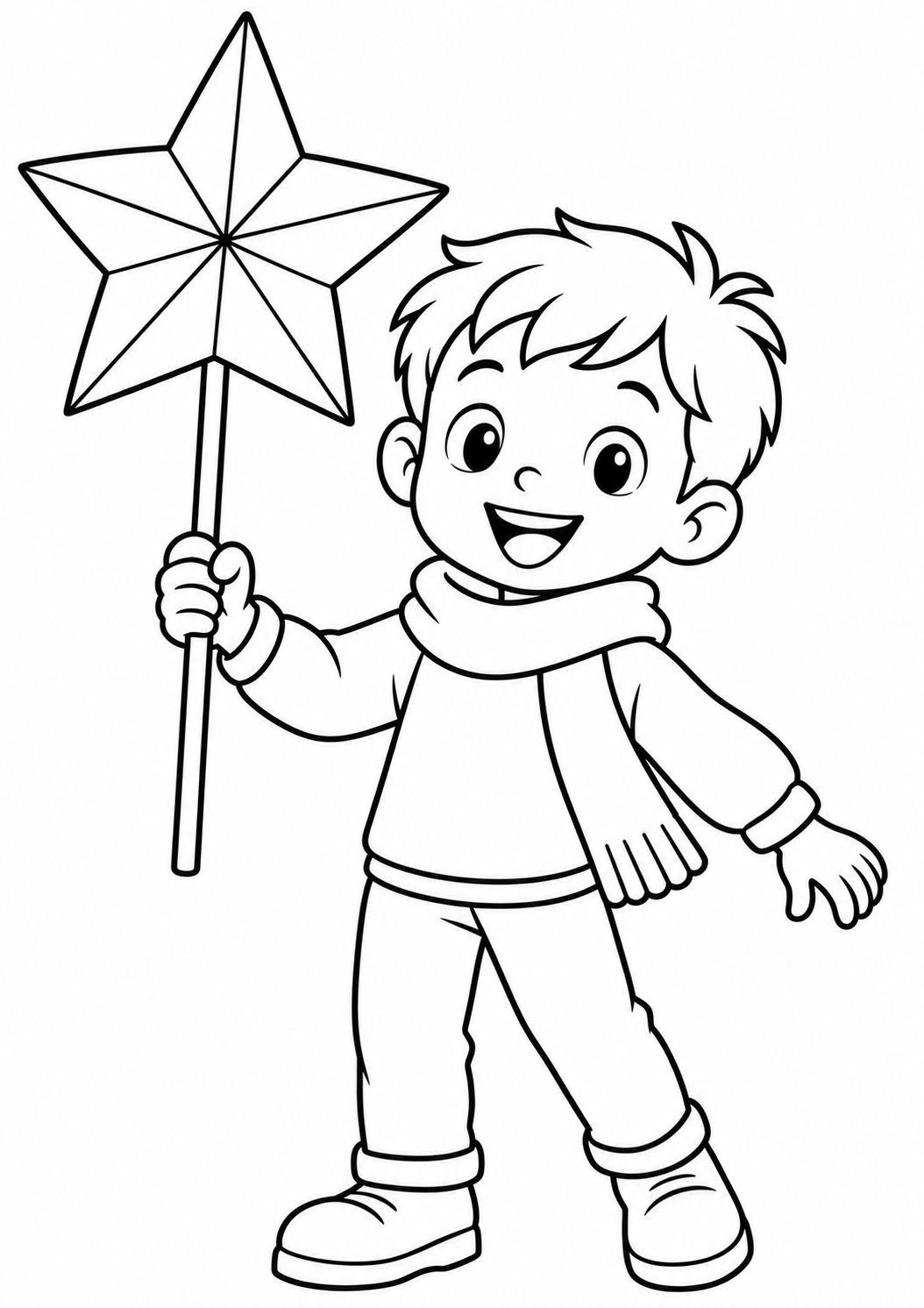 The boy with a star lantern — printable coloring page