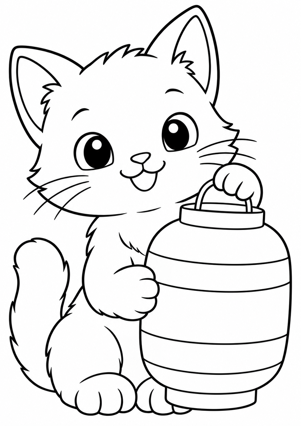 The cat with a lantern — printable coloring page