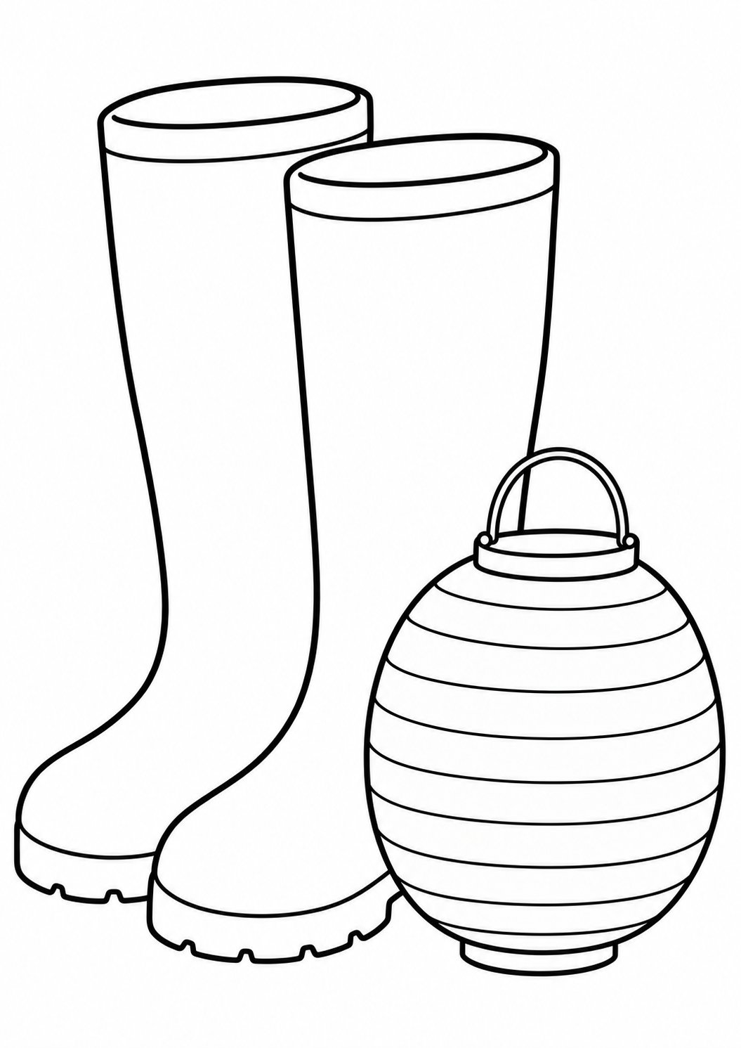 Little boots beside a lantern — printable coloring page