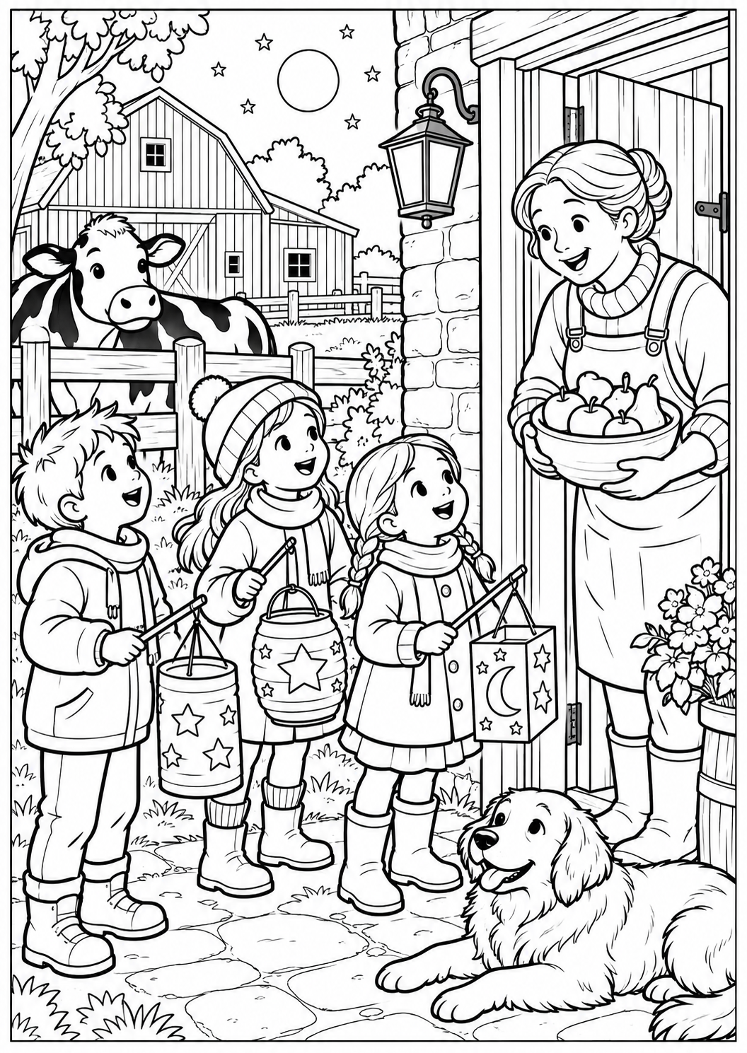 Lanterns at the farm — printable coloring page