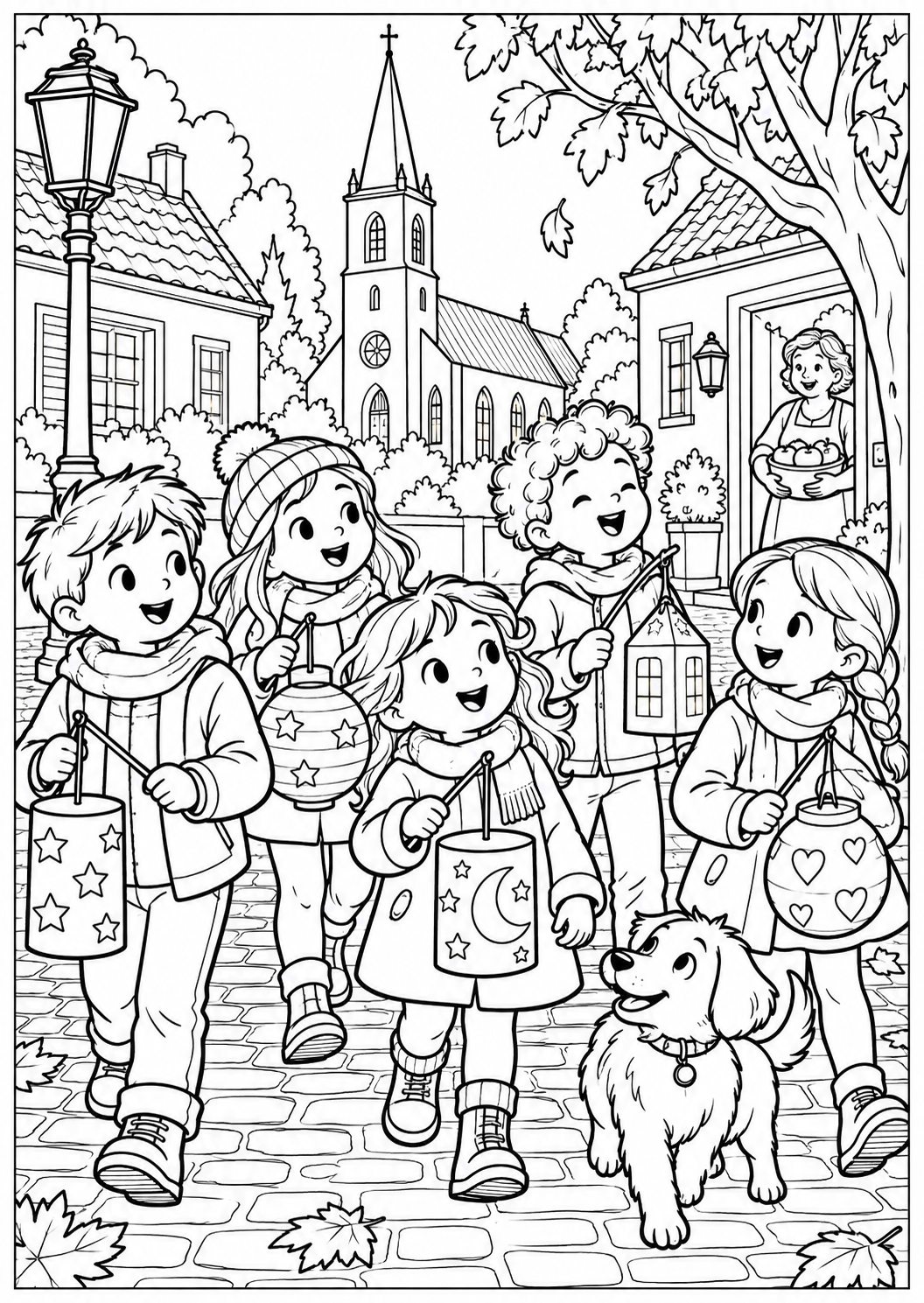Saint Martin's evening in the square — printable coloring page