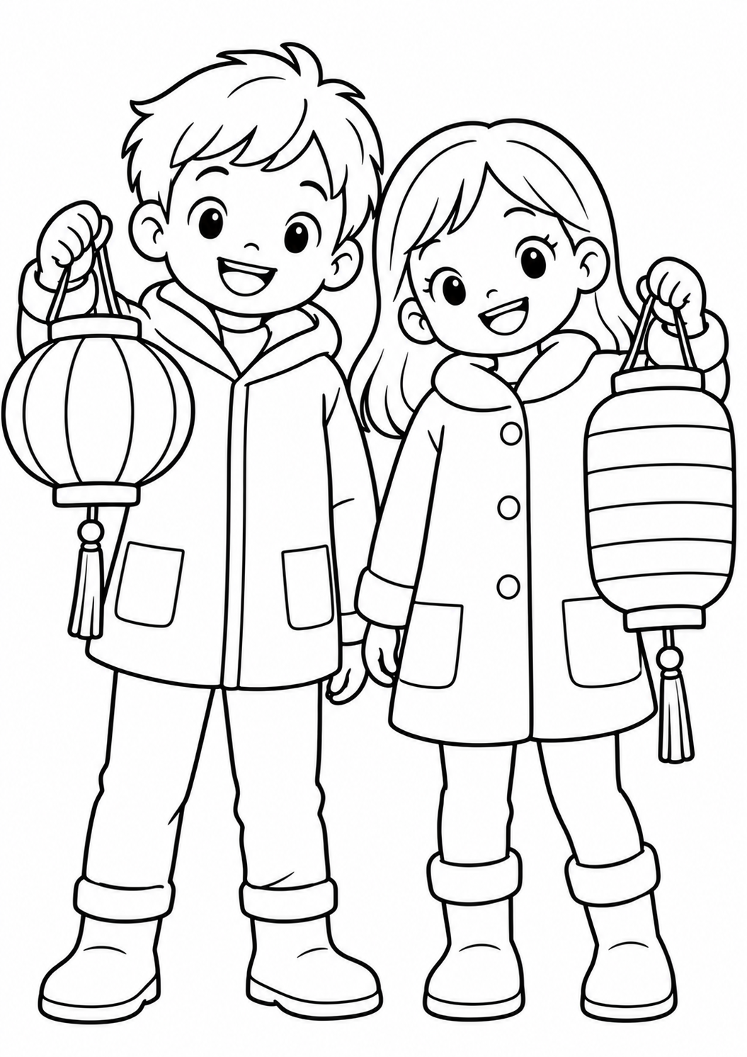 Two lantern friends — printable coloring page