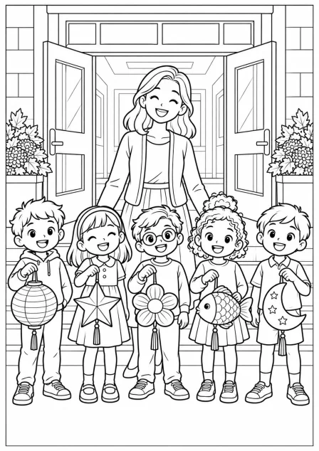 All the lanterns together — printable coloring page