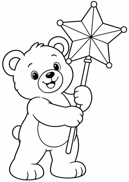 The bear with a star — printable coloring page