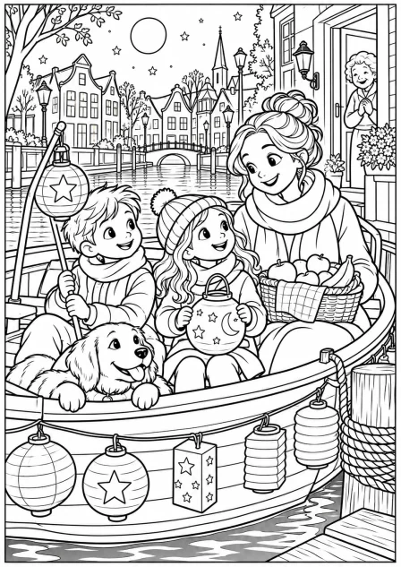 The boat with lanterns — printable coloring page