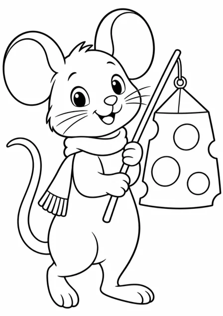 The mouse with a lantern — printable coloring page