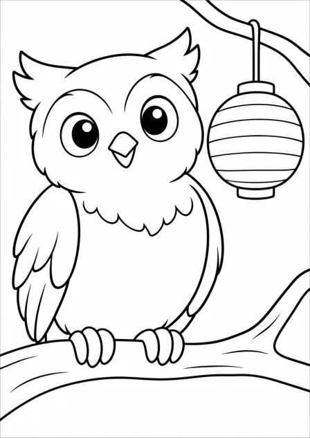 The owl with a lantern — printable coloring page