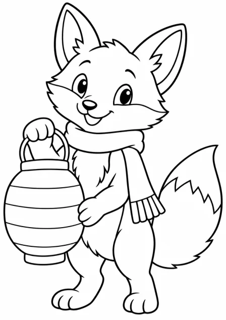 The fox with a lantern — printable coloring page