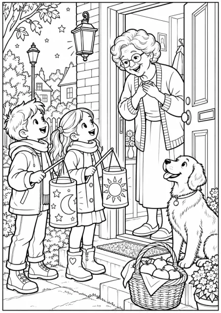 A lantern for grandma — printable coloring page