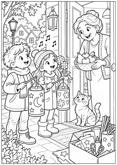 A new lantern for the neighbour — printable coloring page