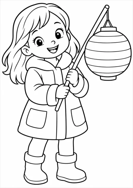 The girl with a lantern — printable coloring page