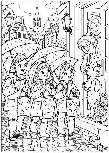 The rainy lantern celebration — printable coloring page