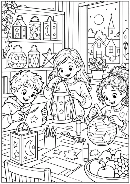 Making lanterns in class — printable coloring page