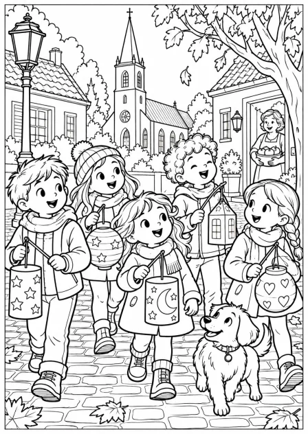 Saint Martin's evening in the square — printable coloring page