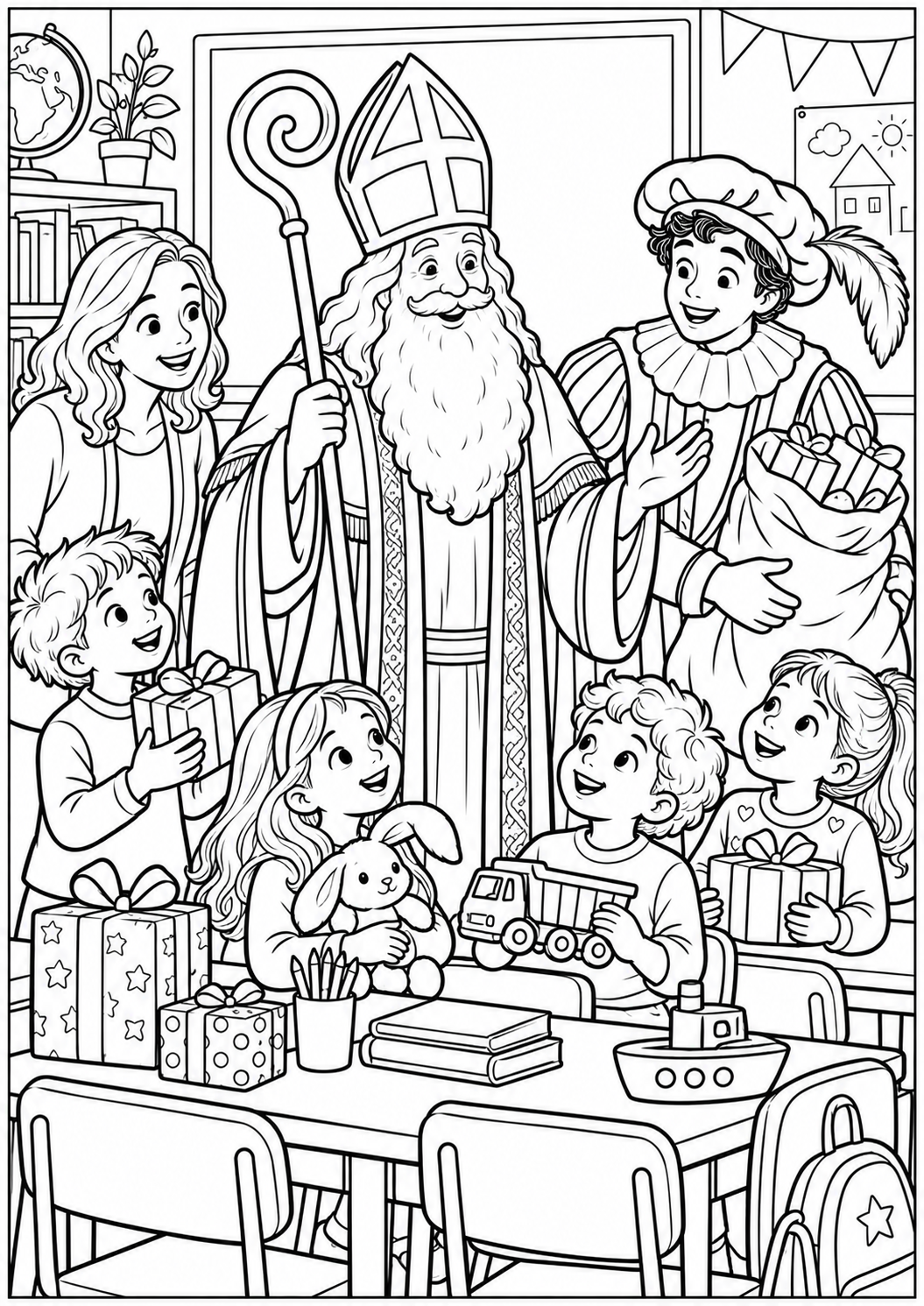 A visit to the school — printable coloring page