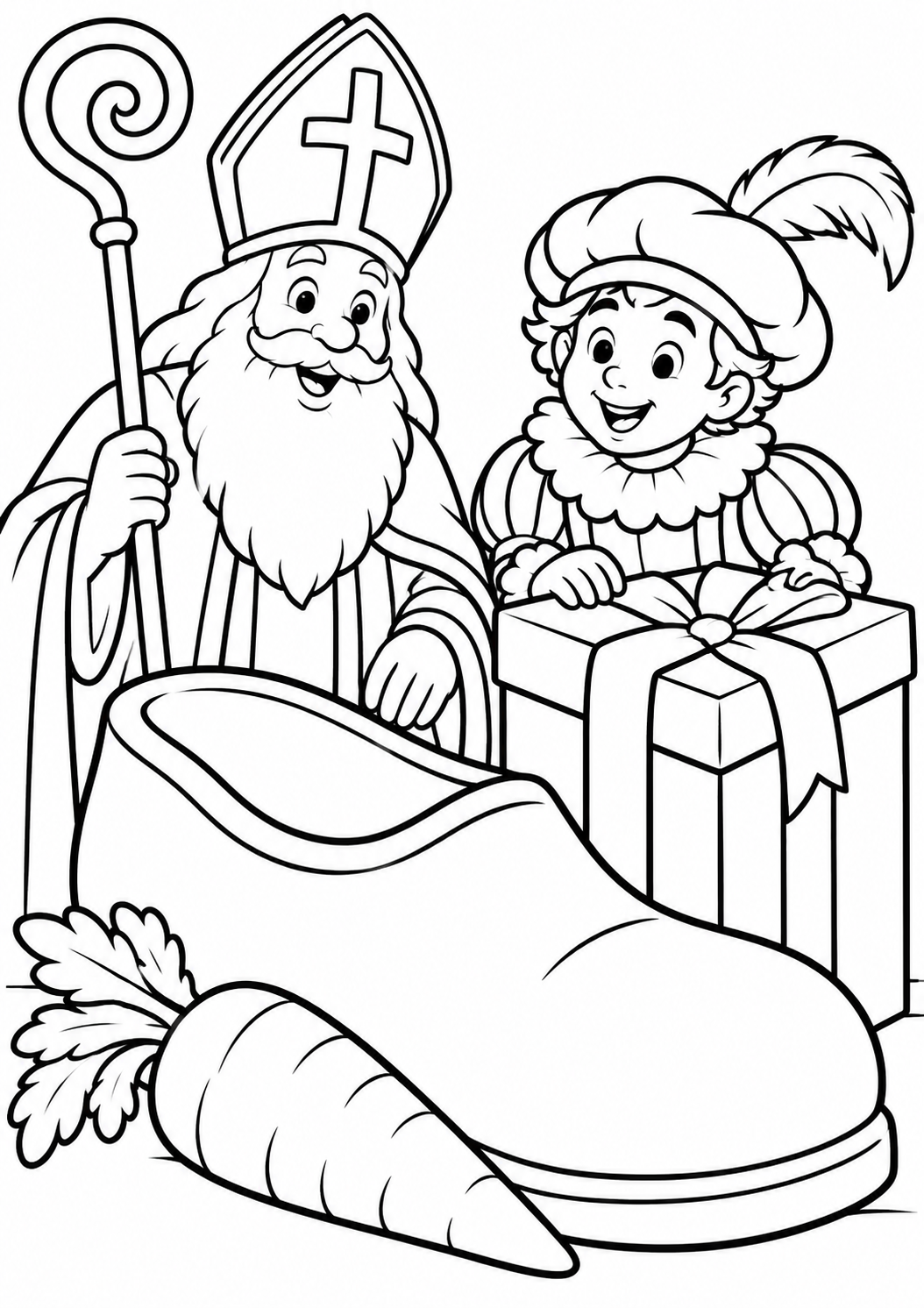 A little shoe with a carrot — printable coloring page