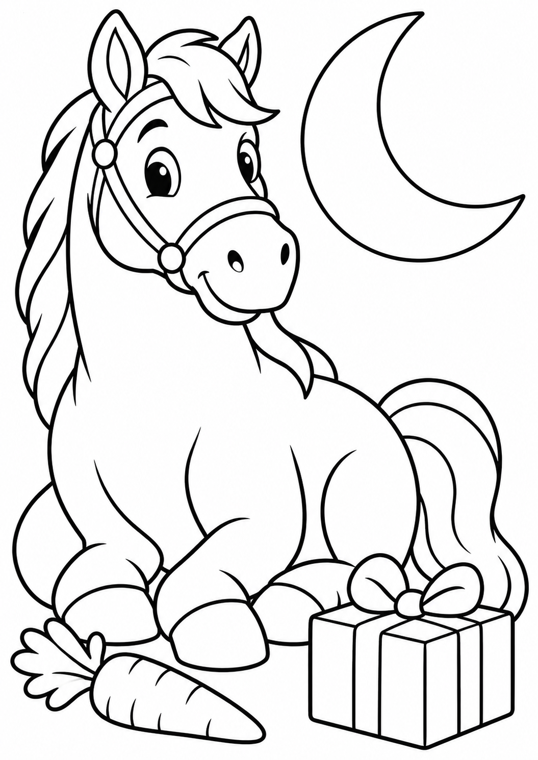 The horse and the moon — printable coloring page