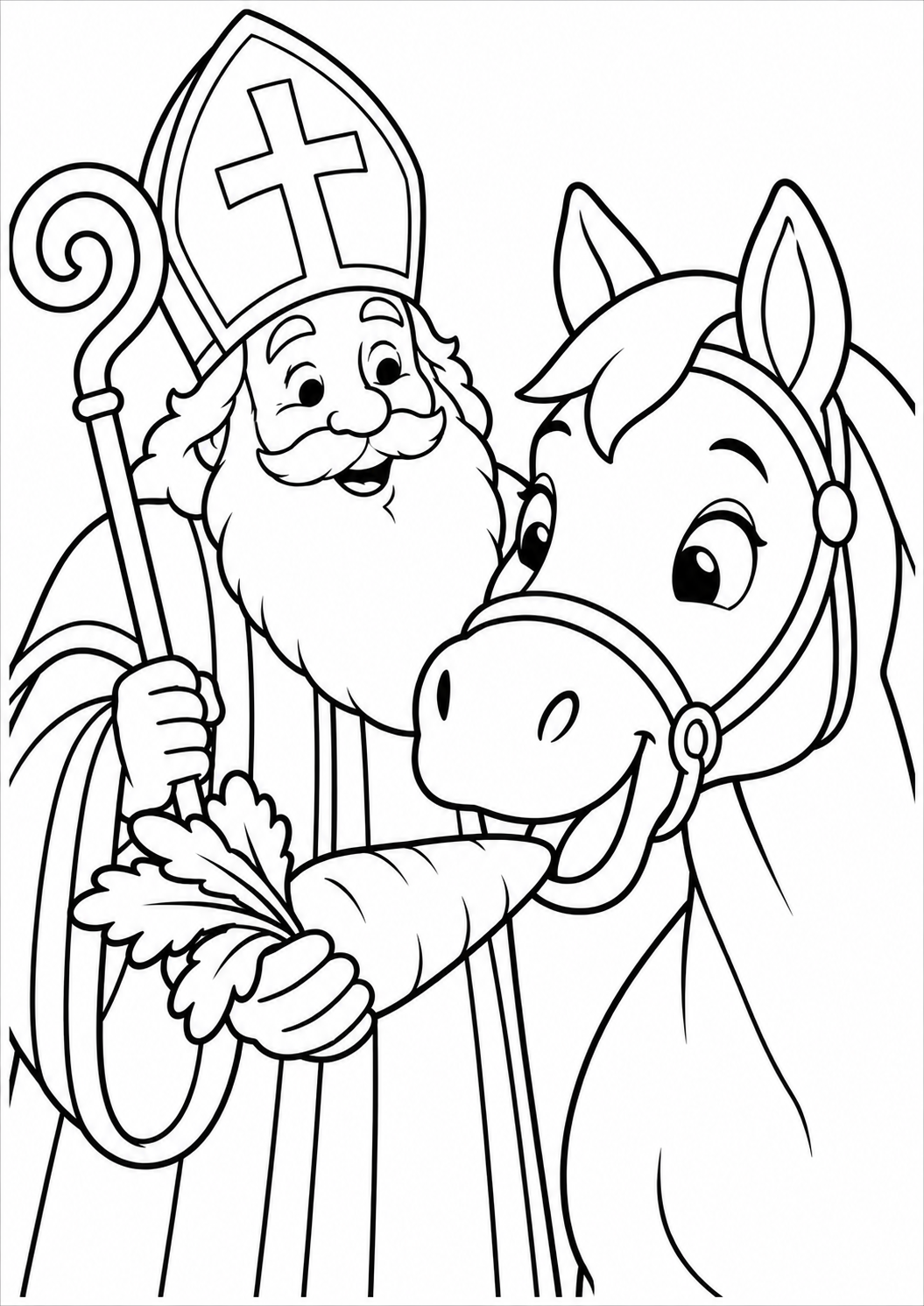 The horse and the carrot — printable coloring page