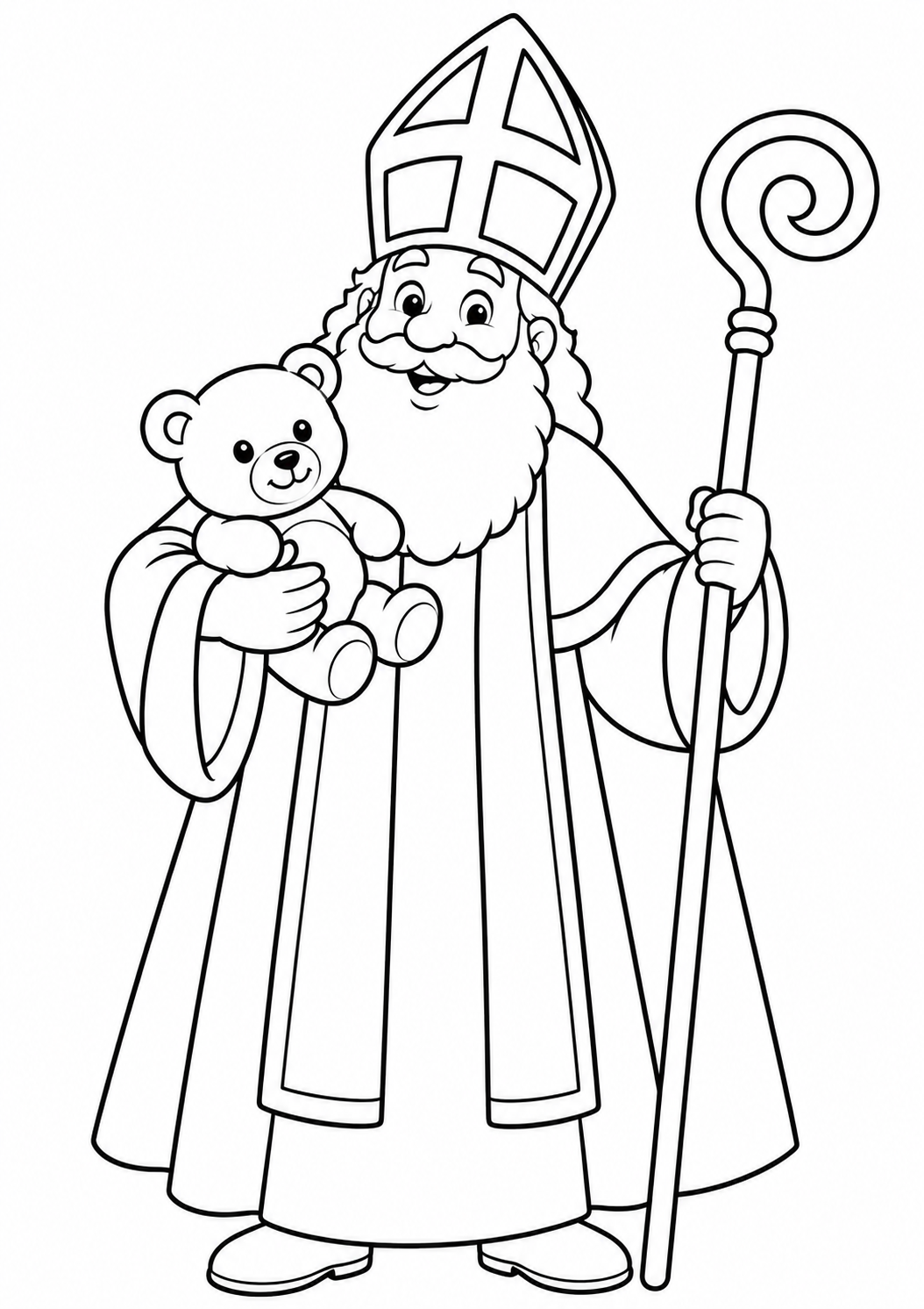 Sinterklaas and the bear โ printable coloring page