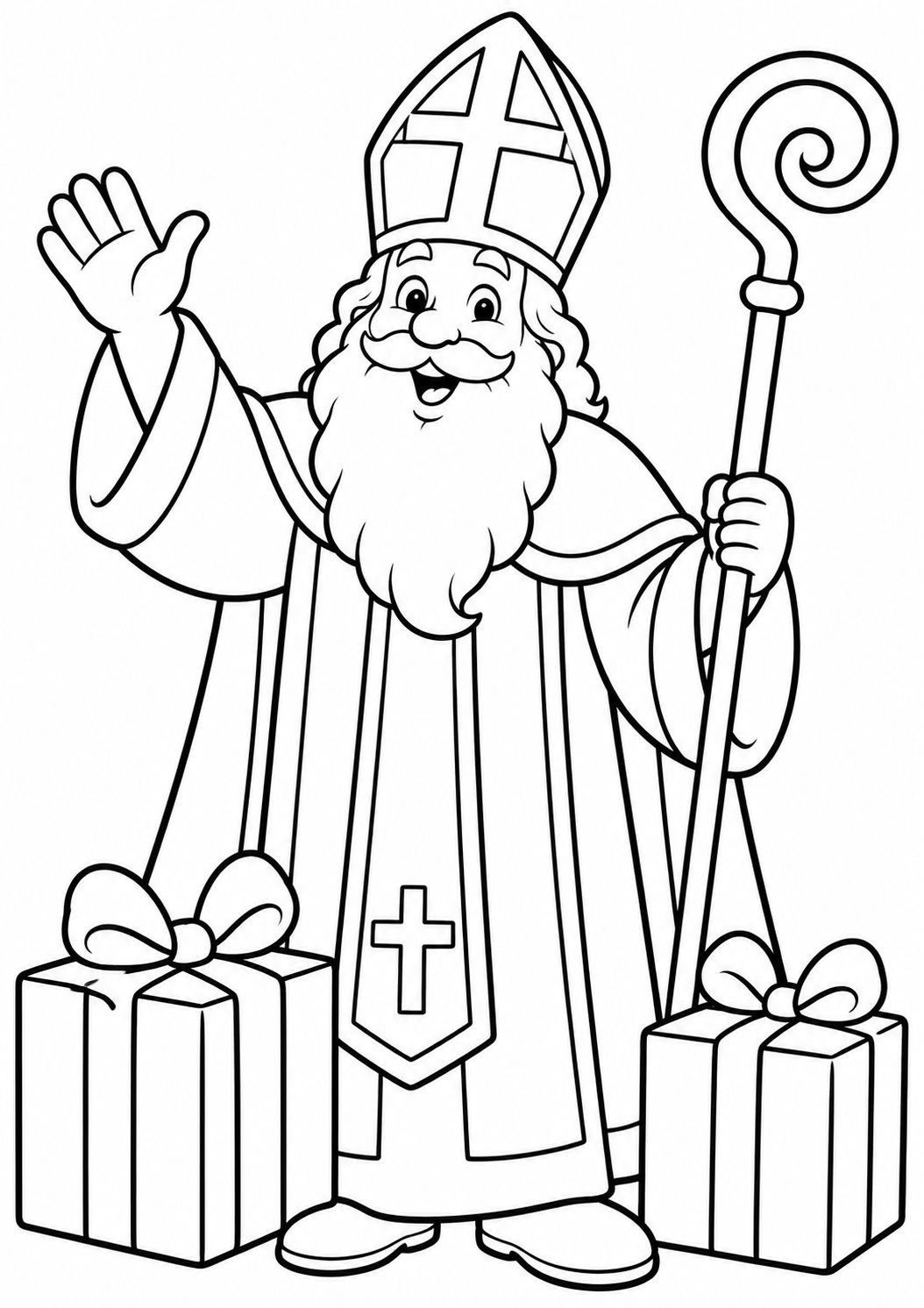Sinterklaas and his staff — printable coloring page