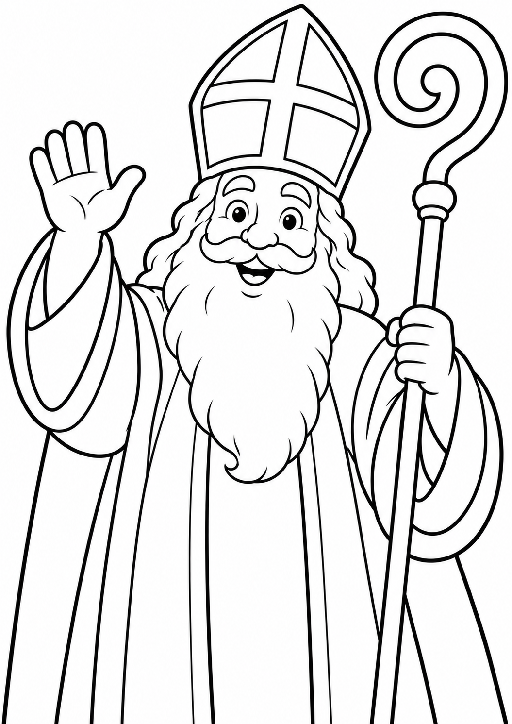 Sinterklaas waves hello โ printable coloring page