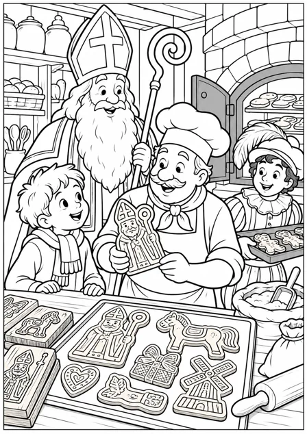 The baker with spiced cookies — printable coloring page